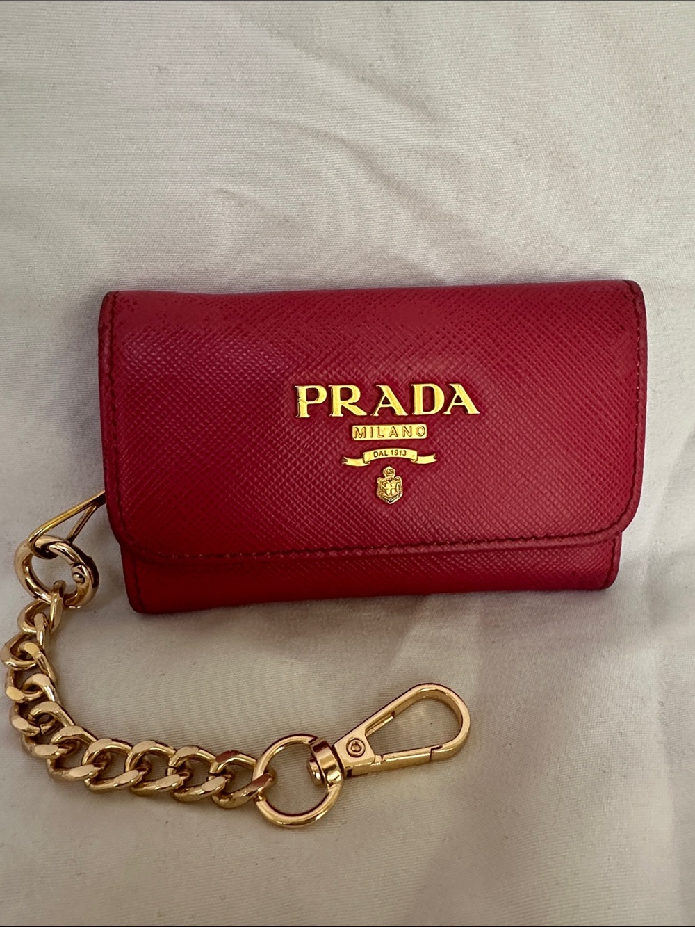 Prada Rose Pink Saffiano Leather Key & Card Holder with Gold Hardware